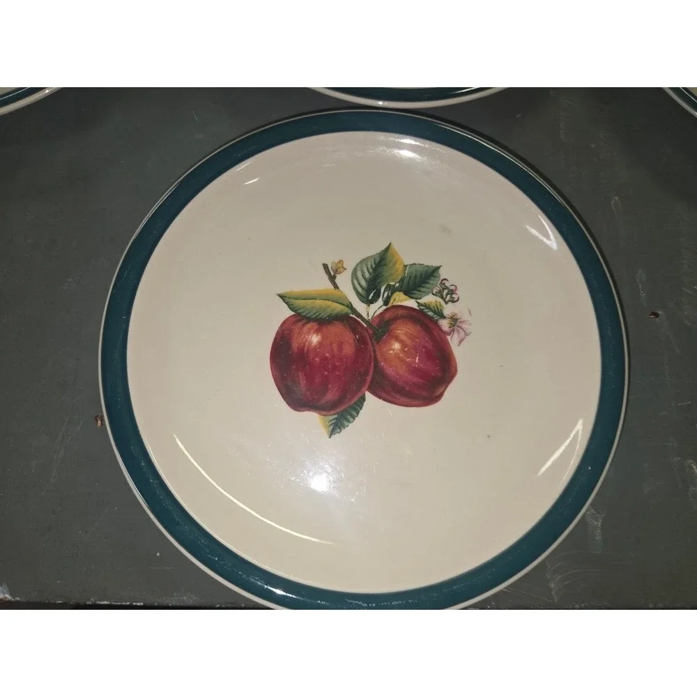 China Pearl Casuals Apple Salad Plates Set of 10 Cream Green Rim 7.5 Inch